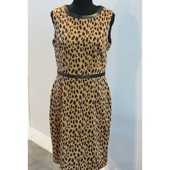 KASPER  BLACK BROWN ANIMAL PRINT CAREER SHEATH DRESS SIZE 8 - Picture 1 of 4